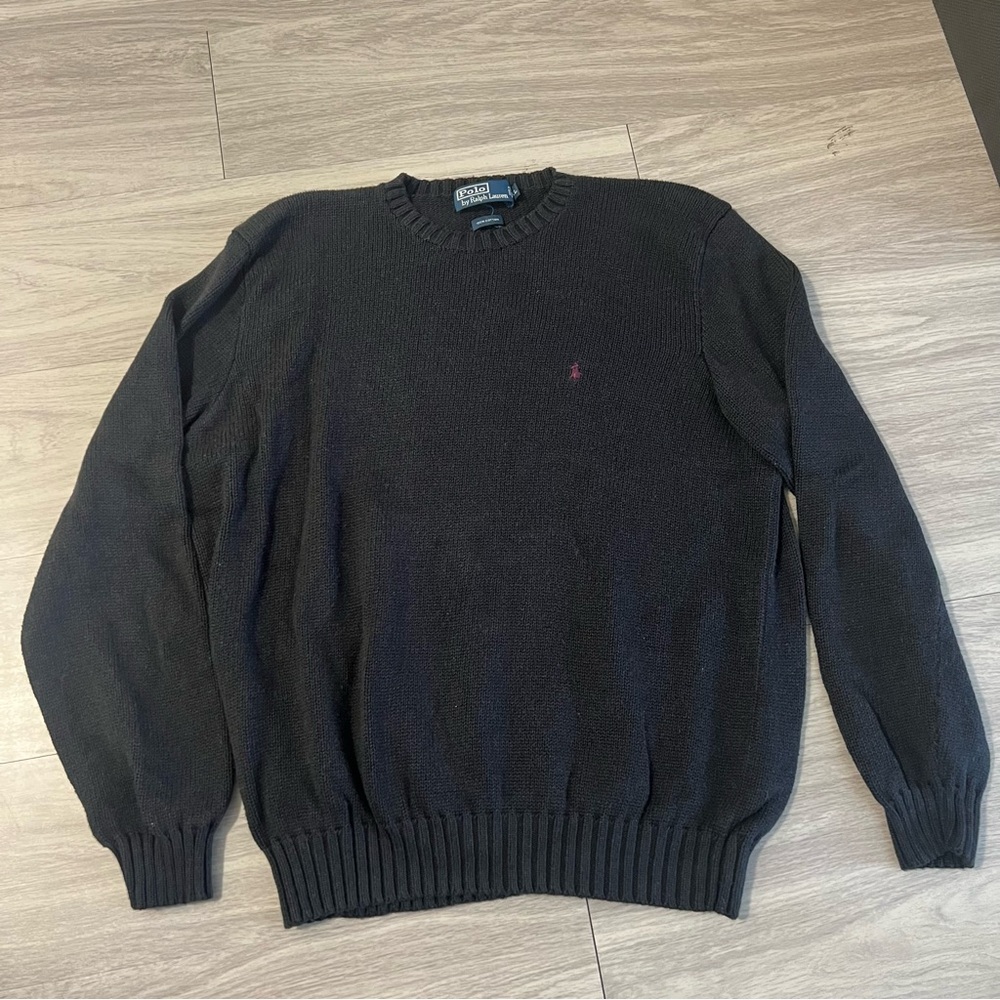 Vintage Men's Polo by Ralph Lauren, Black Cotton Crewneck‎ Sweater